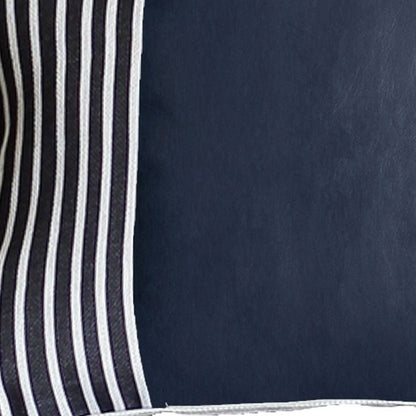Set Of Two 12" X 20" Navy Blue Faux Leather Striped Zippered Pillow Cover