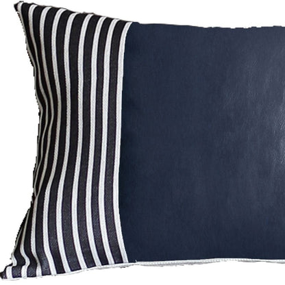 Set Of Two 12" X 20" Navy Blue Faux Leather Striped Zippered Pillow Cover