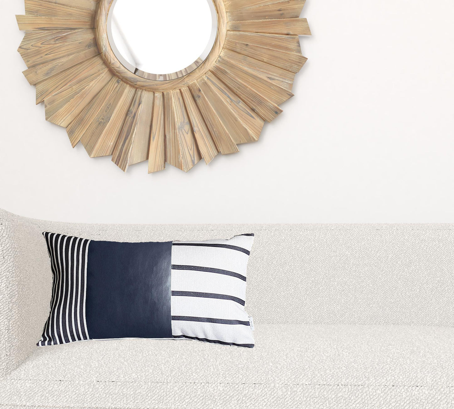 Set Of Two 12" X 20" Navy Blue Faux Leather Striped Zippered Pillow Cover