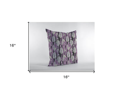 16” Lavender Black Fall Leaves Zippered Suede Throw Pillow
