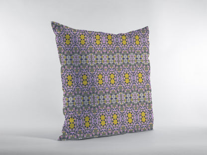 16” Purple Yellow Geofloral Zippered Suede Throw Pillow