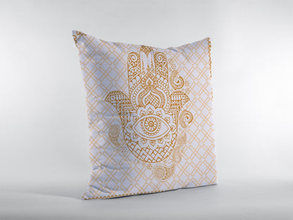 18” Gold White Hamsa Suede Zippered Throw Pillow