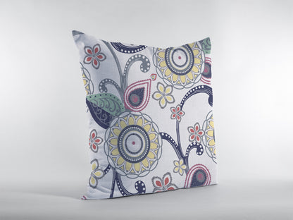 18” White Yellow Floral Suede Zippered Throw Pillow