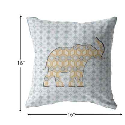 16" Blue Yellow Elephant Zip Suede Throw Pillow