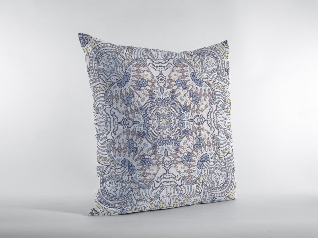 16” Yellow Gray Boho Ornate Zippered Suede Throw Pillow