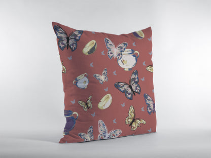18" Copper Rose Butterflies Zippered Suede Throw Pillow