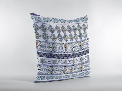 16” Navy White Strips Zippered Suede Throw Pillow