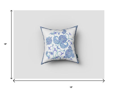 18” Blue White Wildflower Zippered Suede Throw Pillow