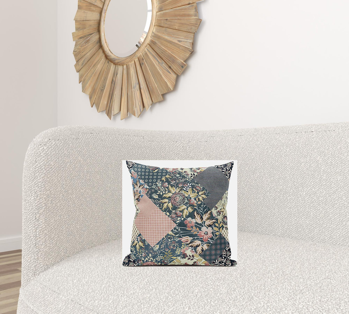 16" Green Peach Floral Suede Throw Pillow