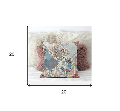 18" Gold Pink Floral Suede Throw Pillow