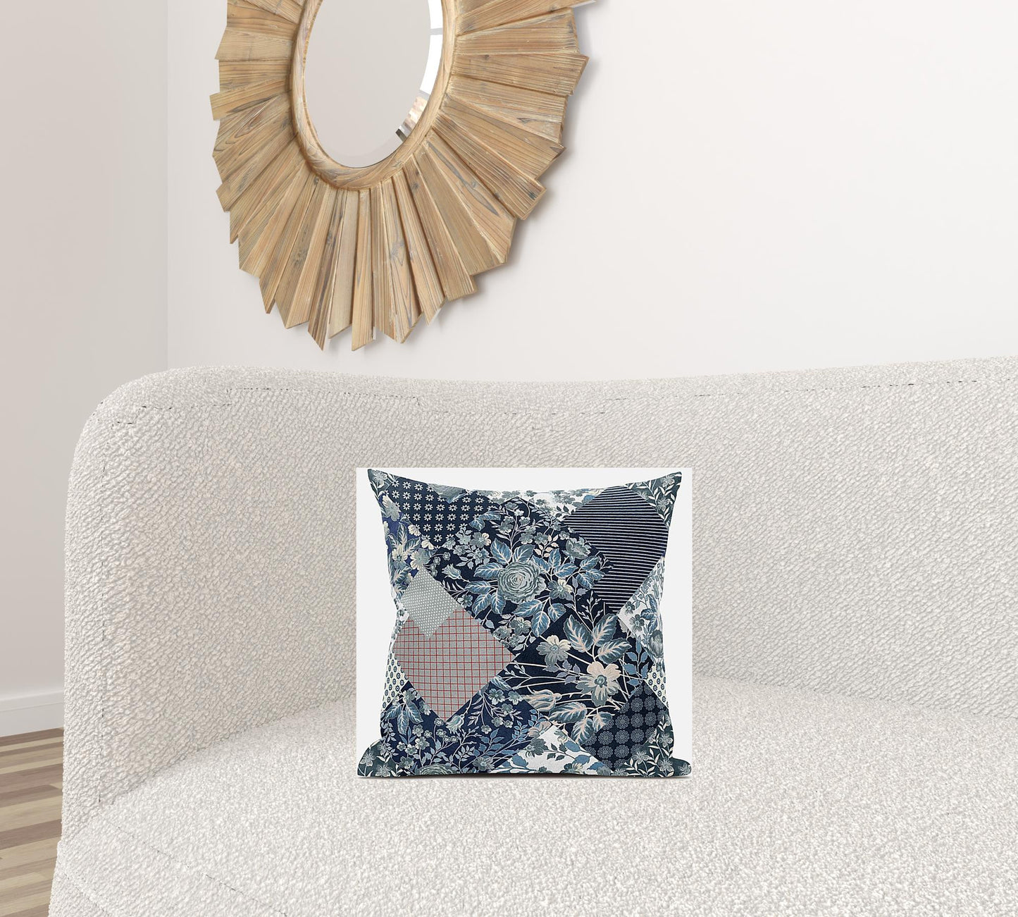 16" Deep Blue Gray Floral Suede Throw Pillow