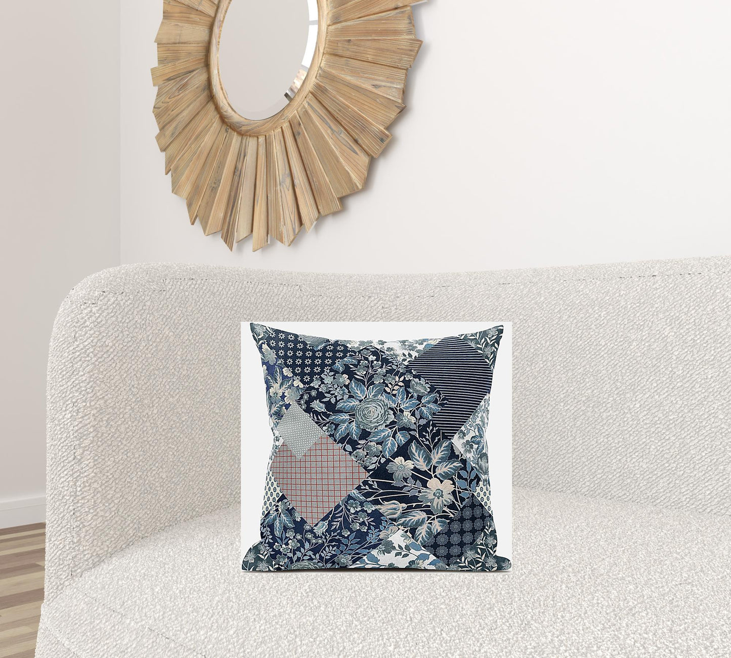 20" Deep Blue Gray Floral Suede Throw Pillow