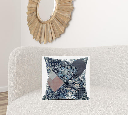 20" Deep Blue Gray Floral Suede Throw Pillow