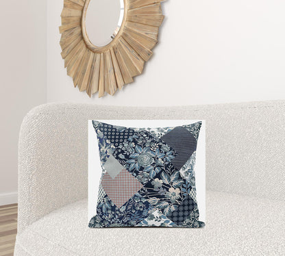 20" Deep Blue Gray Floral Suede Throw Pillow