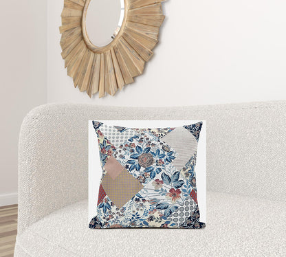 18" Blue Peach Floral Suede Throw Pillow