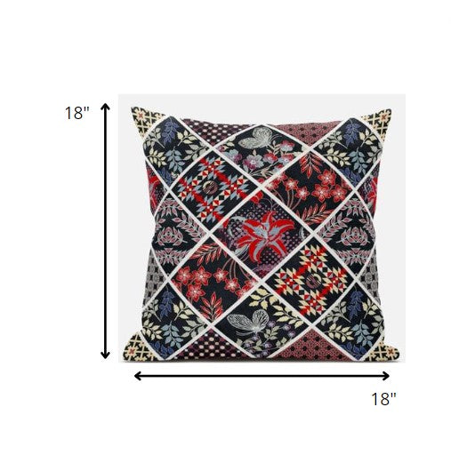 20” Black Red Patch Suede Throw Pillow