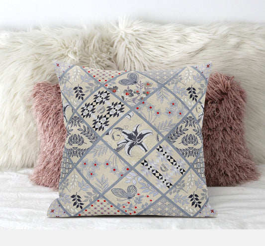 16” Cream Gray Patch Suede Throw Pillow