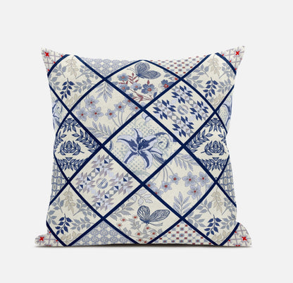 18” White Navy Patch Suede Throw Pillow