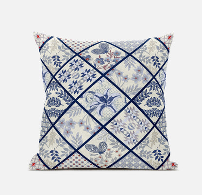 18” White Navy Patch Suede Throw Pillow