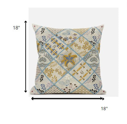 18” Gold Cream Patch Suede Throw Pillow
