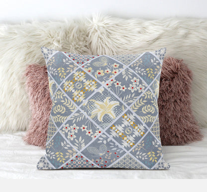 18” Gray Yellow Patch Suede Throw Pillow