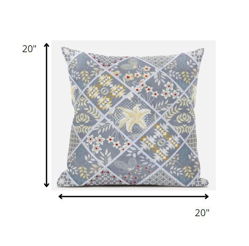 18” Gray Yellow Patch Suede Throw Pillow