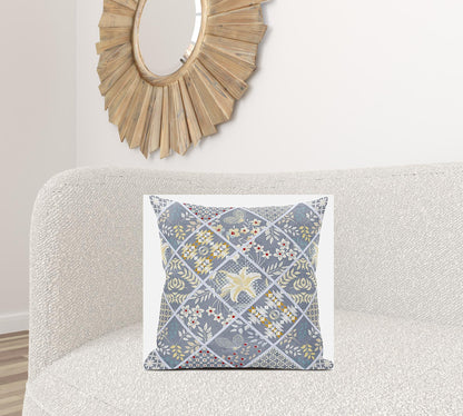 18” Gray Yellow Patch Suede Throw Pillow