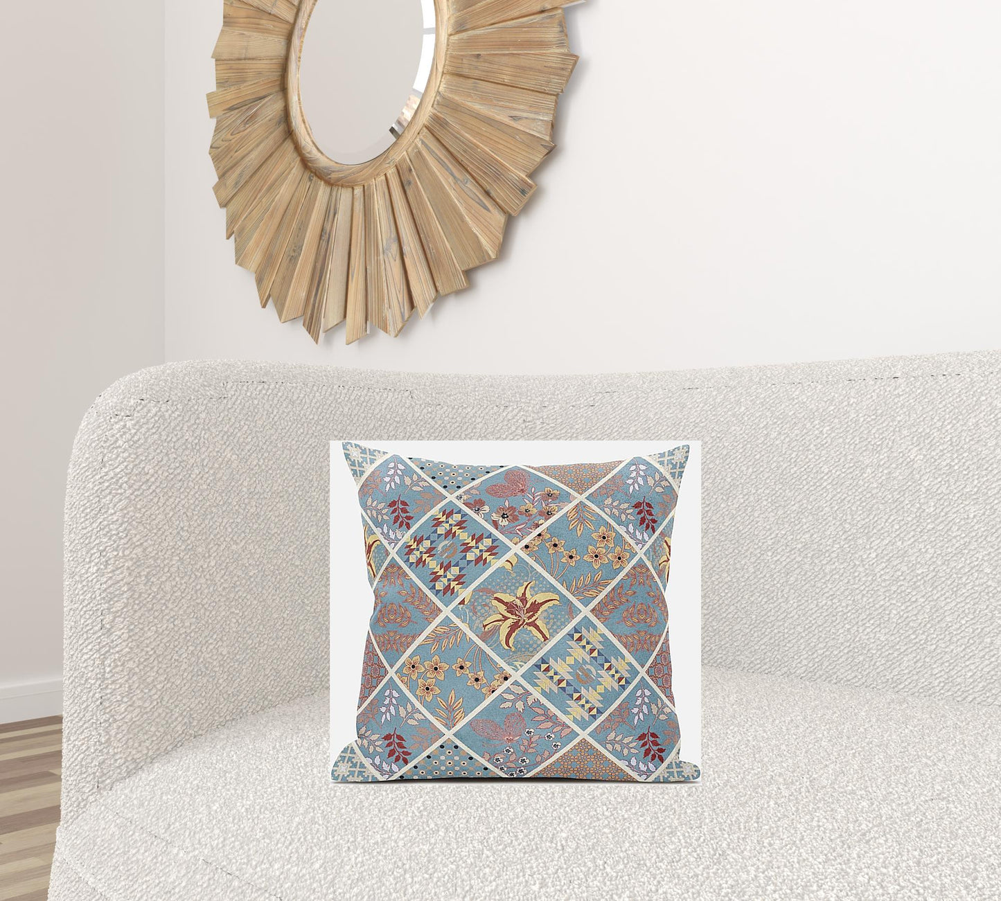 18” Blue Yellow Patch Suede Throw Pillow