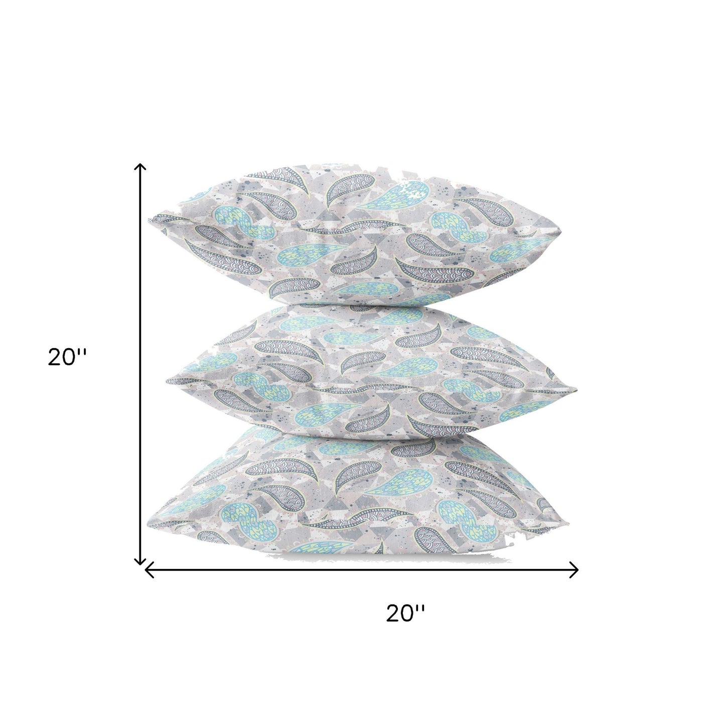 18” Gray Turquoise Boho Paisley Suede Throw Pillow