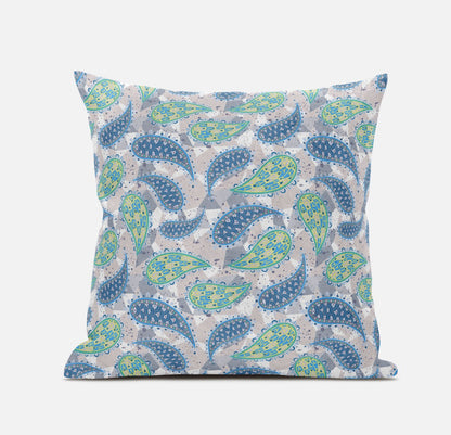 16” Green Indigo Boho Paisley Suede Throw Pillow