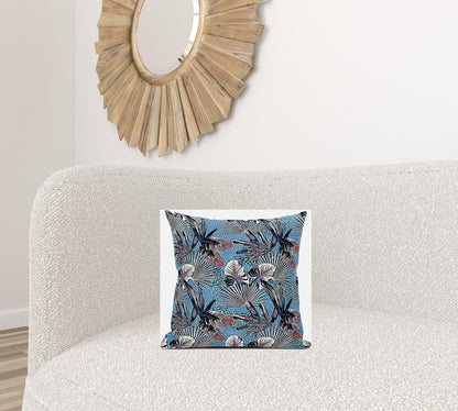 16” Black Blue Tropical Suede Throw Pillow