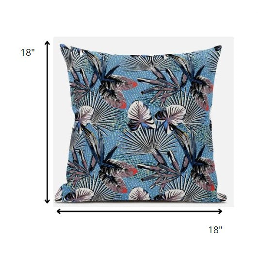 18” Black Blue Tropical Suede Throw Pillow