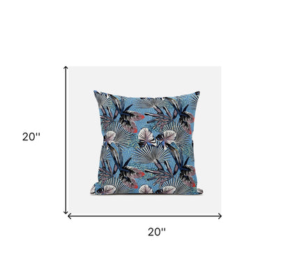 18” Black Blue Tropical Suede Throw Pillow
