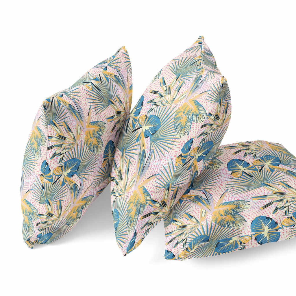 18” Blue Gold Tropical Suede Throw Pillow