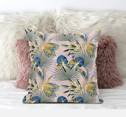 18” Blue Gold Tropical Suede Throw Pillow
