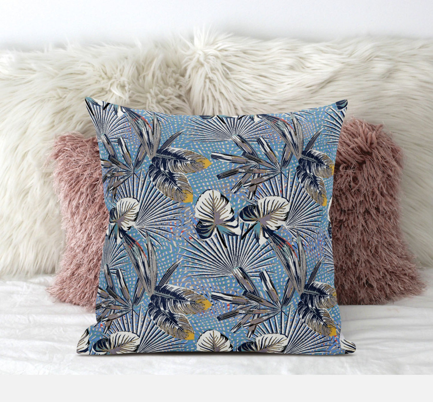 16” Gray Blue Tropical Suede Throw Pillow