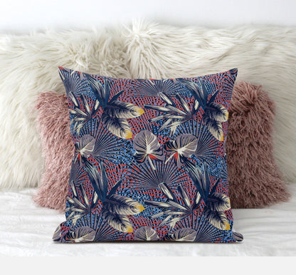 16” Indigo Red Tropical Suede Throw Pillow