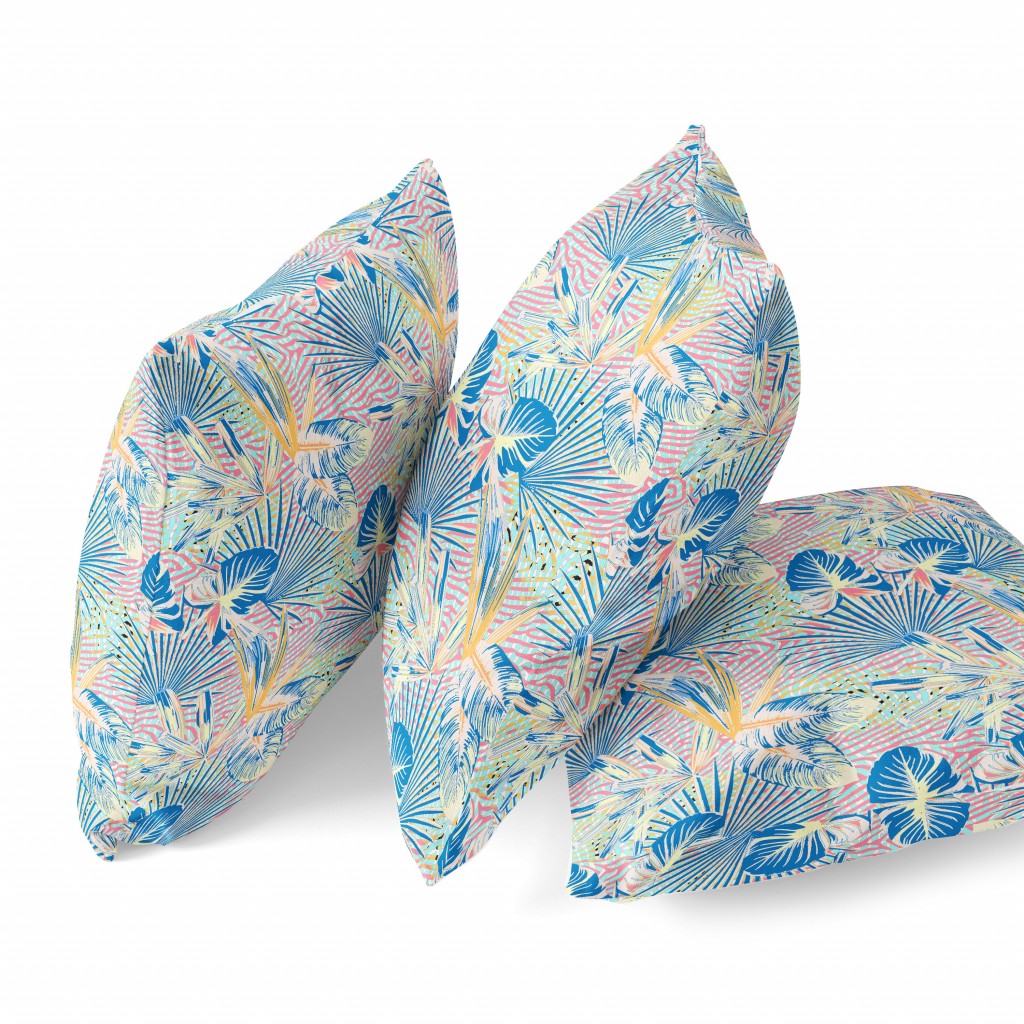 16” Blue Pink Tropical Suede Throw Pillow