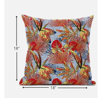 18” Crimson Yellow Tropical Suede Throw Pillow