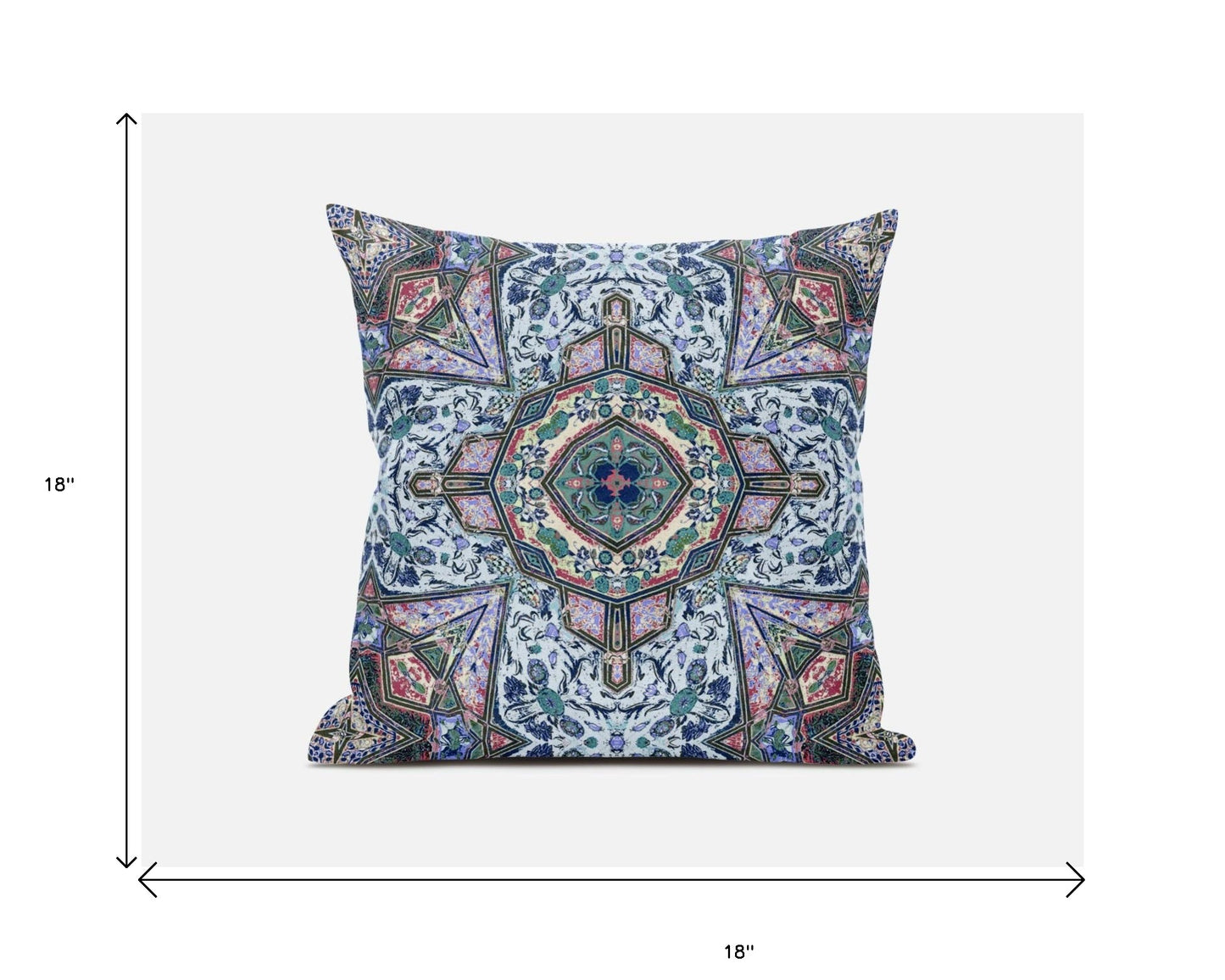 18" Pale Blue Pink Floral Medallion Suede Throw Pillow
