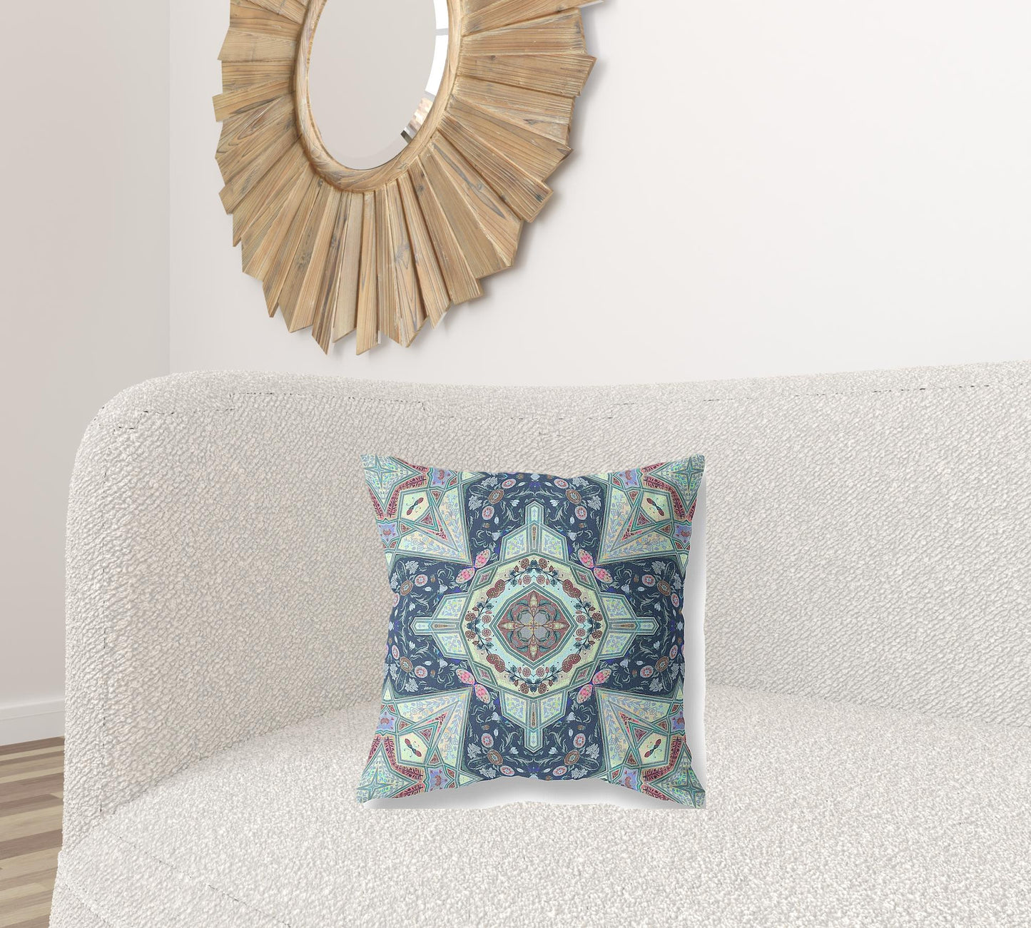 18" Aqua Blue Boho Chic Pattern Suede Throw Pillow