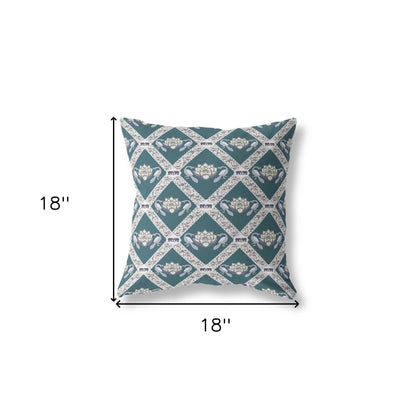 18" X 18" Dark Green Yellow Gray Lotus Floral Blown Seam Suede Throw Pillow