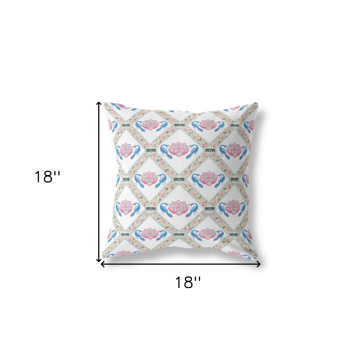 18" X 18" White Blue Gray Lotus Floral Blown Seam Suede Throw Pillow