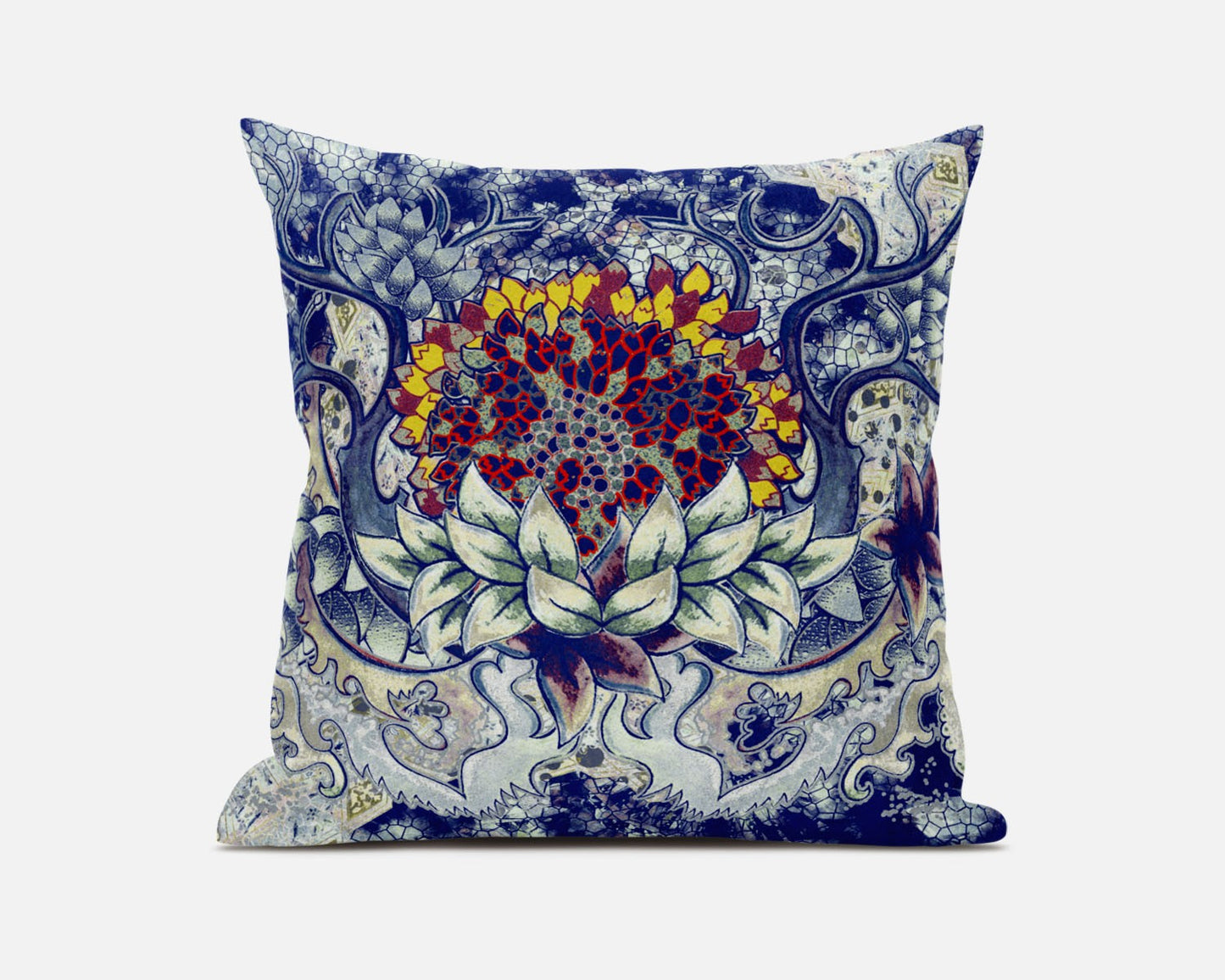 18” Blue Gray Flower Bloom Suede Throw Pillow