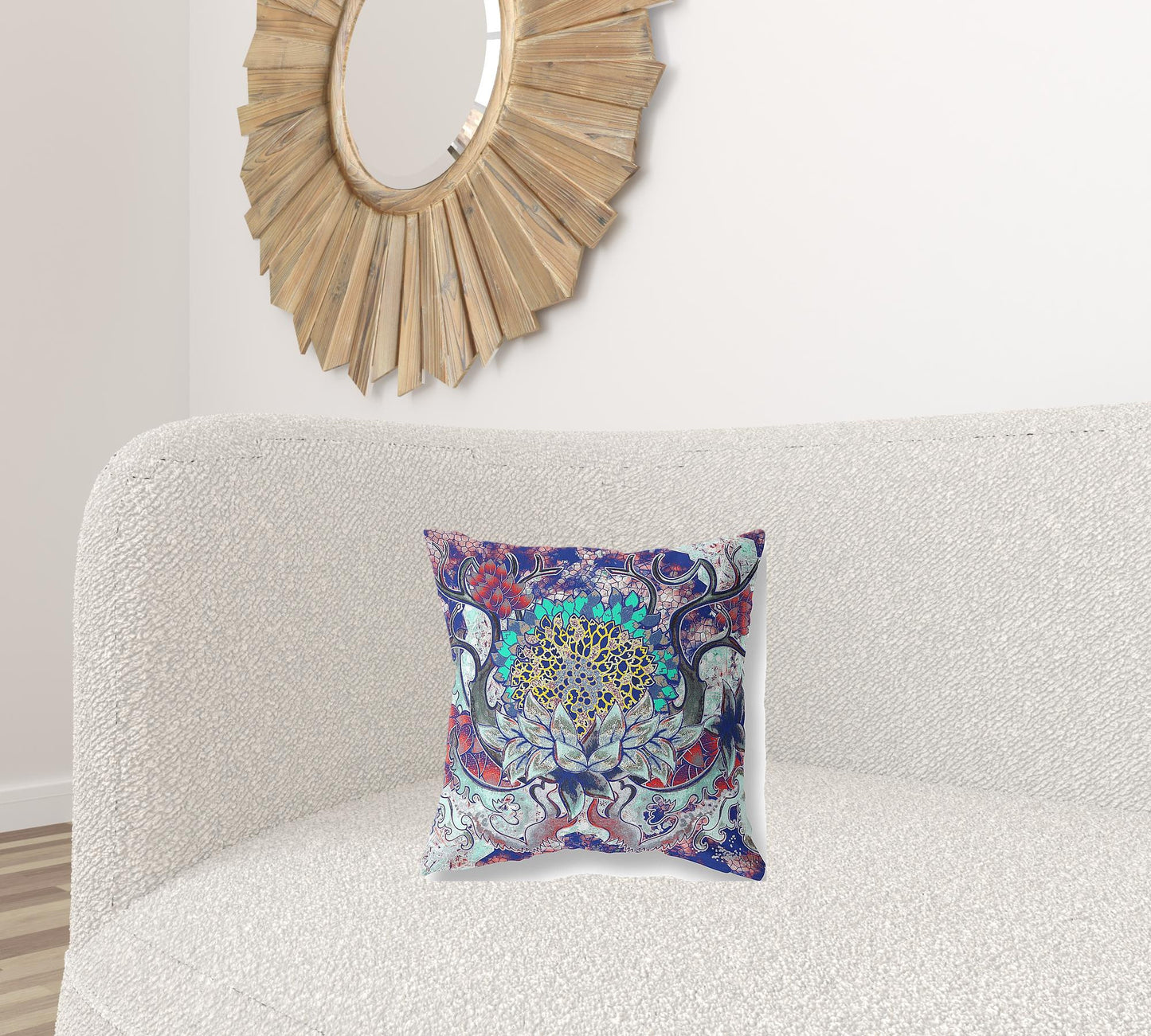 16” Blue Cyan Flower Bloom Suede Throw Pillow