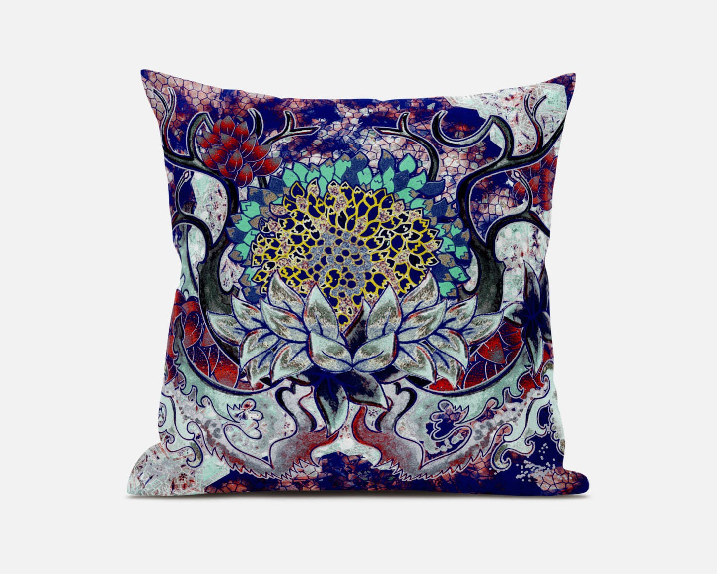 18” Blue Cyan Flower Bloom Suede Throw Pillow