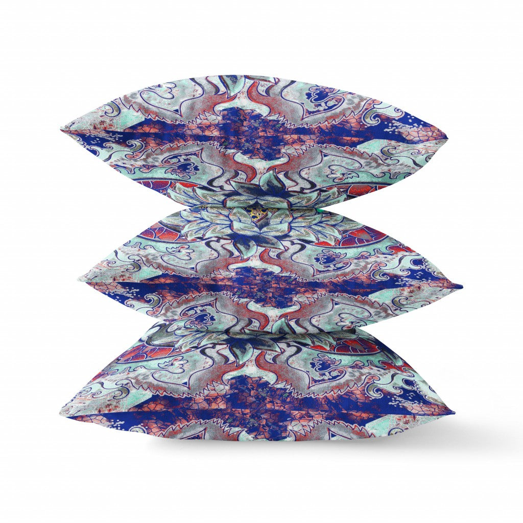 18” Blue Cyan Flower Bloom Suede Throw Pillow