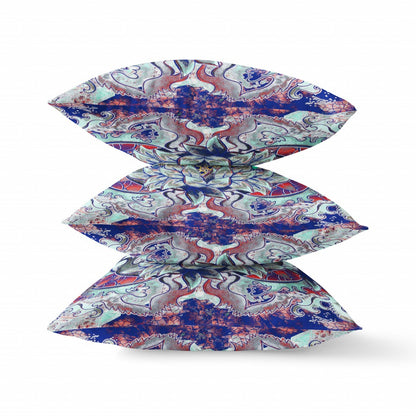 18” Blue Cyan Flower Bloom Suede Throw Pillow