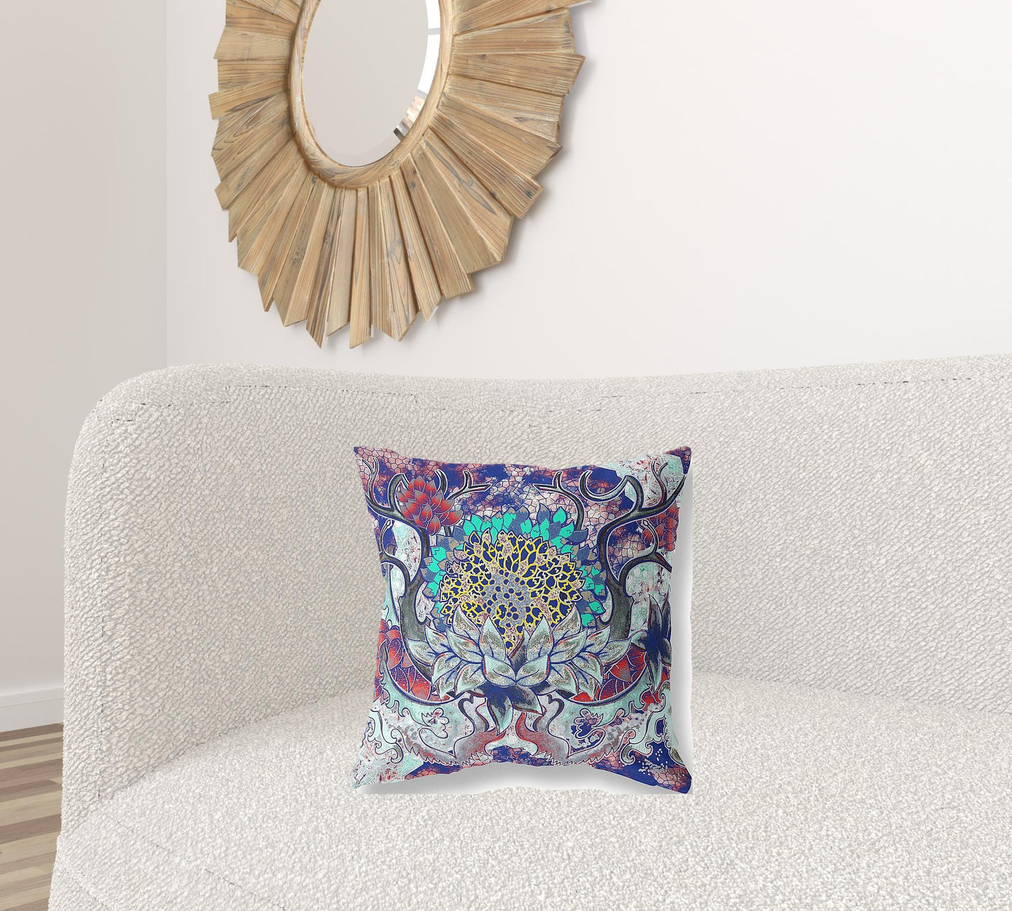 18” Blue Cyan Flower Bloom Suede Throw Pillow