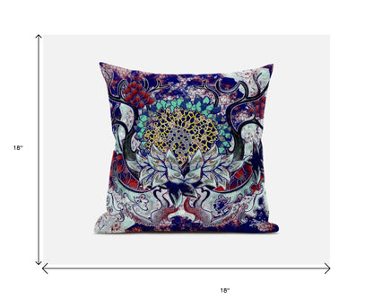 18” Blue Cyan Flower Bloom Suede Throw Pillow